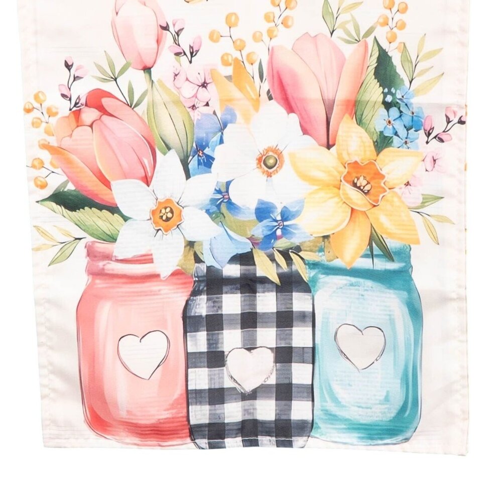 Hello Spring Garden Flag Mason Jar Flowers 12x18 Butterflies Pastel Decor - Picture 3 of 4